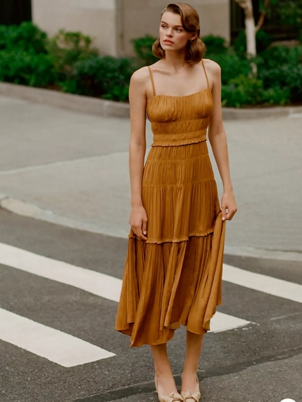 Anthropologie Ruched Slip Dress - bronze - Picture 1 of 9